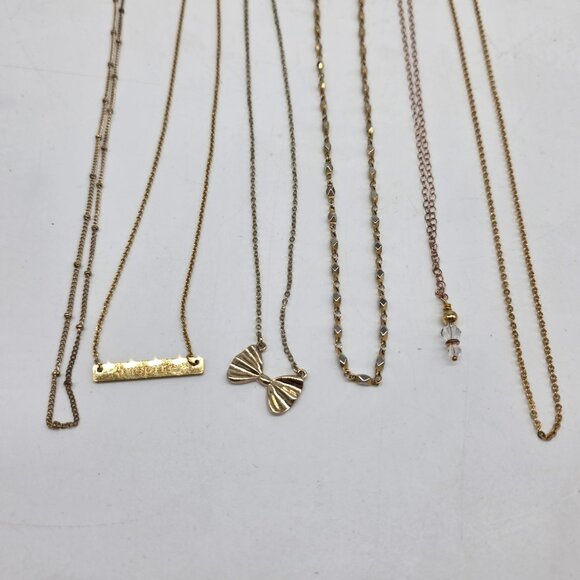 Inspire Multilayered Necklace Set With Bow & Crystal Charms Lot of 6 - Picture 7 of 8